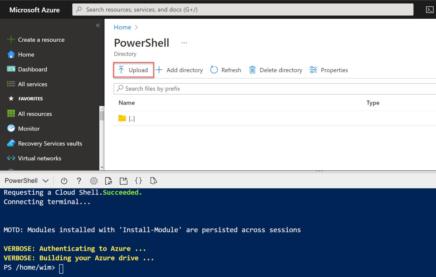 Upload and run an Azure PowerShell script from your clouddrive in Azure ...