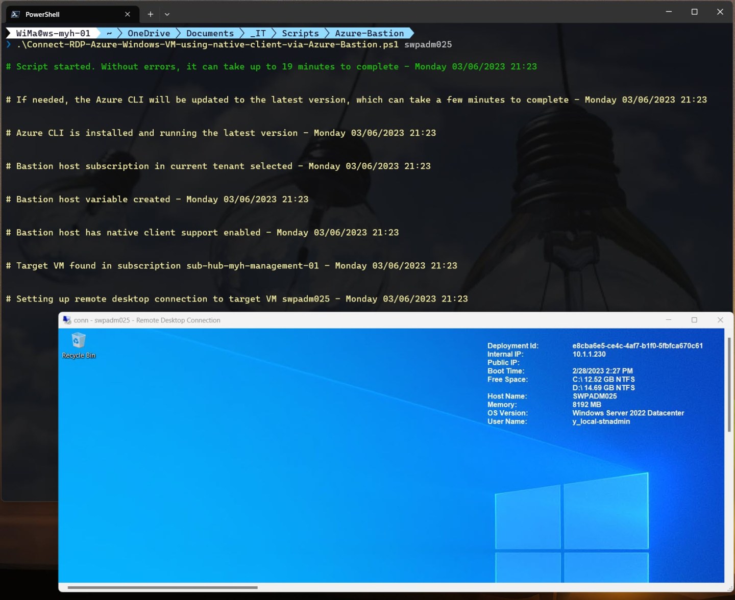 Connecting to an Azure Windows VM using an Azure PowerShell script and ...