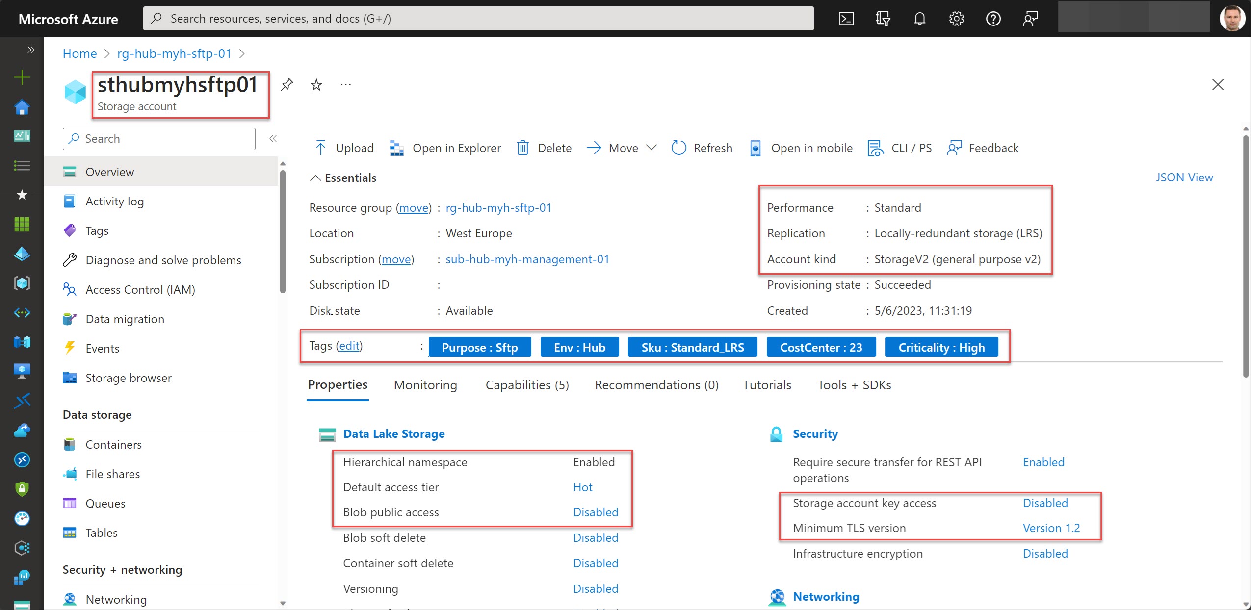 Create an SFTP enabled Azure storage account within a specified ...