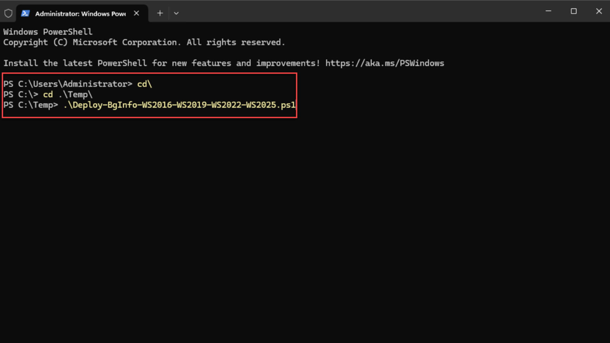 PowerShell script: BgInfo deployment script for Windows Server 2025 ...
