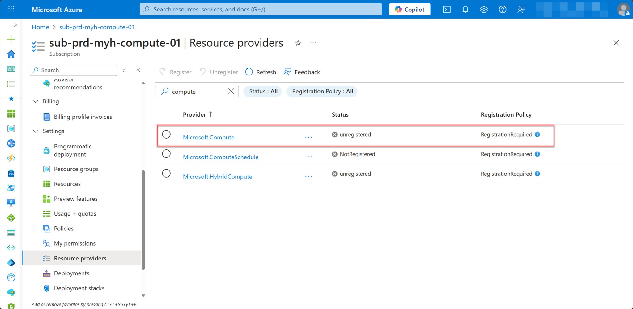 How to register all required Azure Compute resource providers with ...
